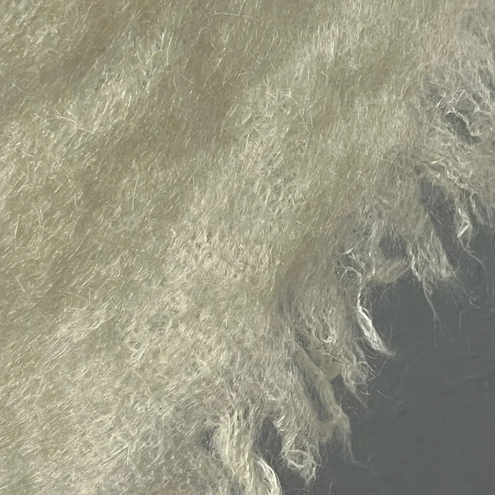 Vintage Mohair Pile Wool Made in Scotland Oversized Cream Fringed Wrap Scarf